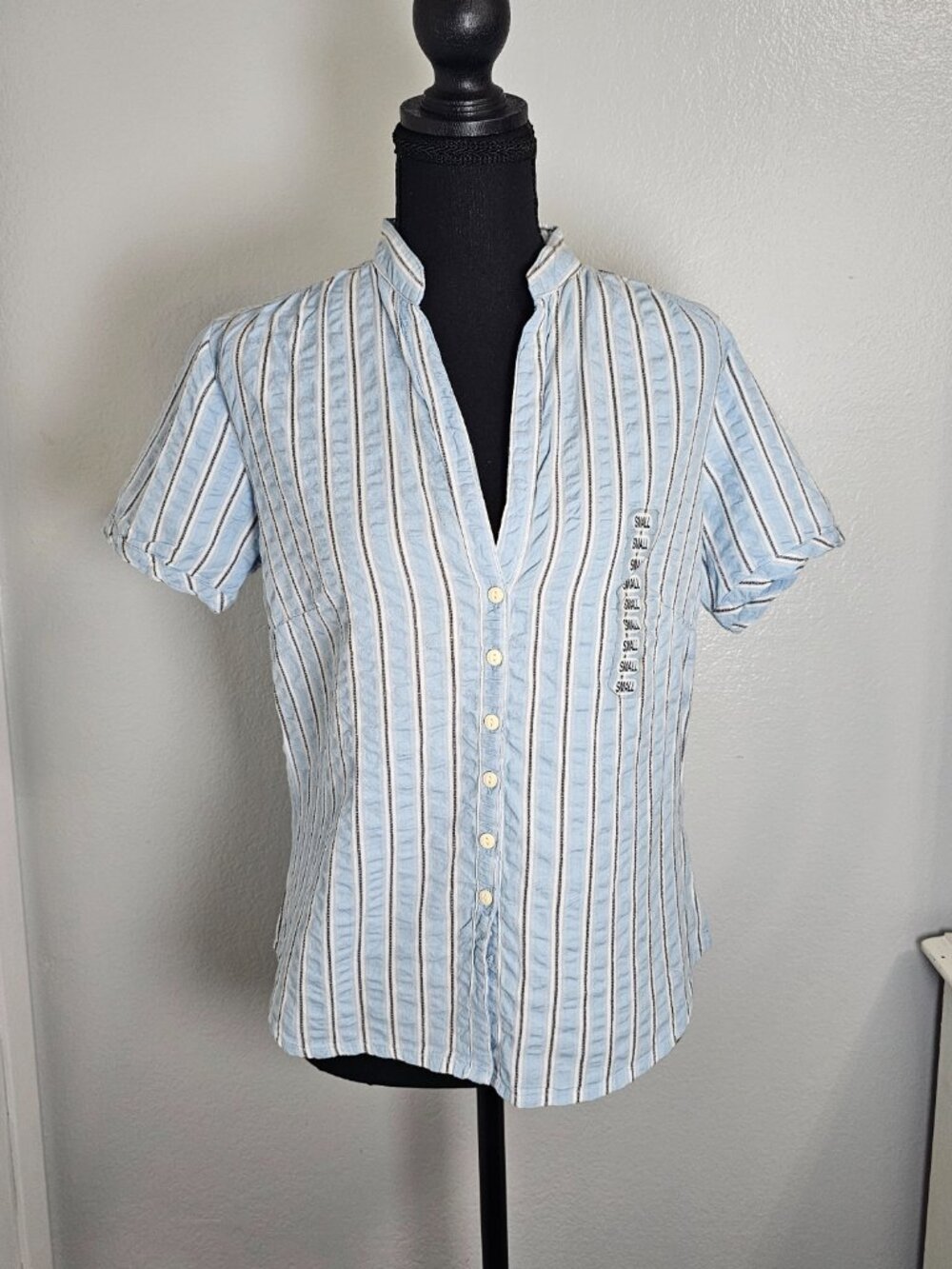 Columbia Sportswear Blue Black White Stripes Cotton Women's Top - Size Small NEW - Picture 2 of 7
